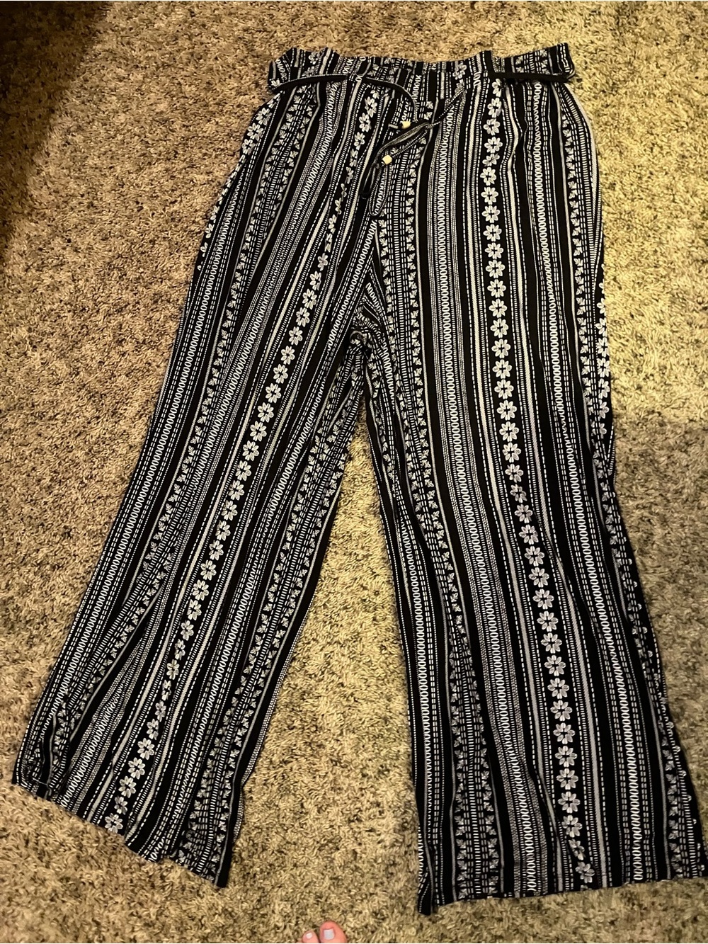 Boho Black & White printed Wide-Leg Pants 2x